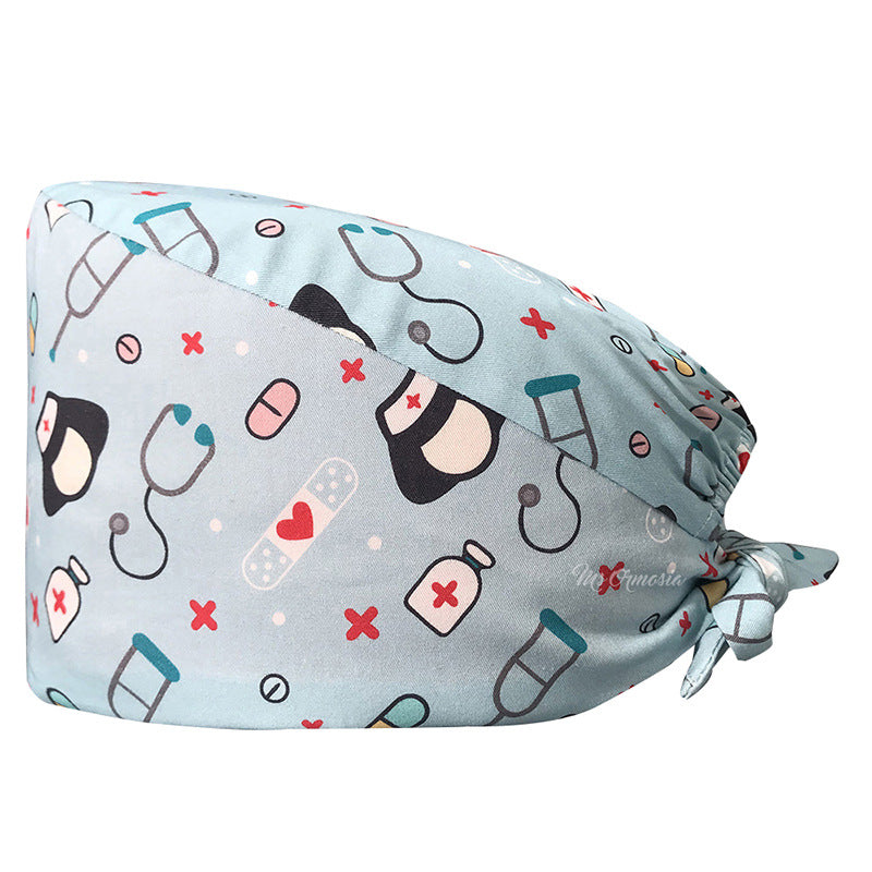 Cotton Printed Nurse Cap for Dental and Anesthesia Use