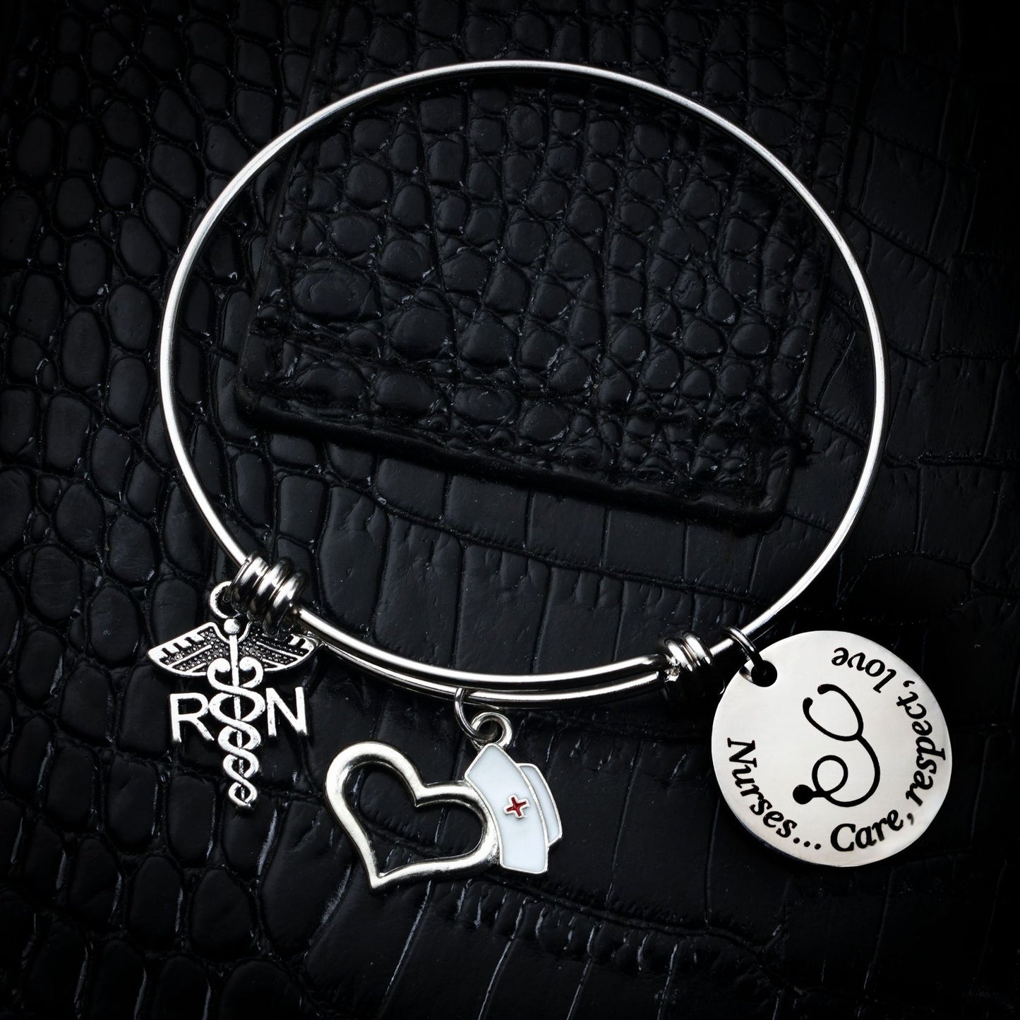 Stainless Steel Peach Heart Nurse Shrink Bracelet