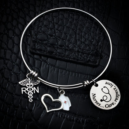 Stainless Steel Peach Heart Nurse Shrink Bracelet