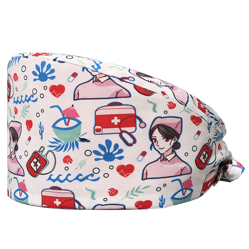 Cotton Printed Nurse Cap for Dental and Anesthesia Use