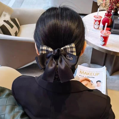 Nurse Hairnet with Bowknot - Chic Houndstooth Design