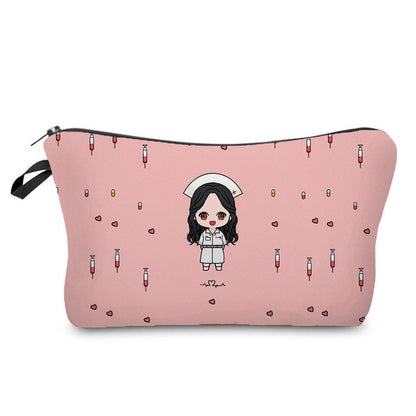 Cartoon Nurse Printed Makeup Bag - Foldable & High Capacity