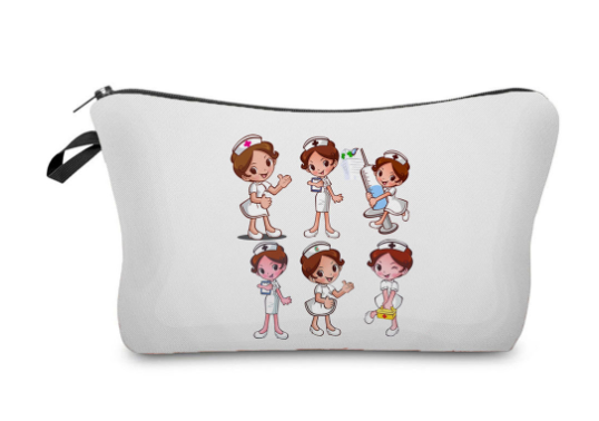 Cartoon Nurse Printed Makeup Bag - Foldable & High Capacity