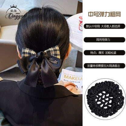 Nurse Hairnet with Bowknot - Chic Houndstooth Design