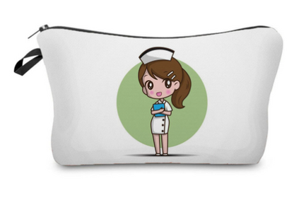 Cartoon Nurse Printed Makeup Bag - Foldable & High Capacity