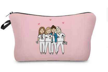 Cartoon Nurse Printed Makeup Bag - Foldable & High Capacity