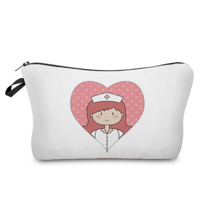 Cartoon Nurse Printed Makeup Bag - Foldable & High Capacity