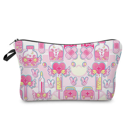 Cartoon Nurse Printed Makeup Bag - Foldable & High Capacity