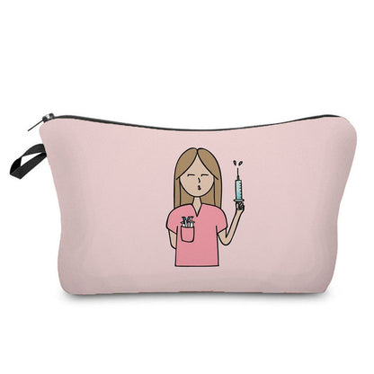 Cartoon Nurse Printed Makeup Bag - Foldable & High Capacity