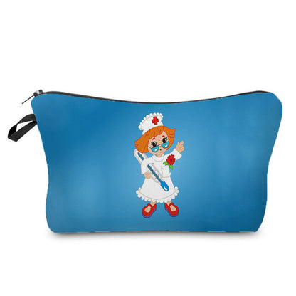 Cartoon Nurse Printed Makeup Bag - Foldable & High Capacity